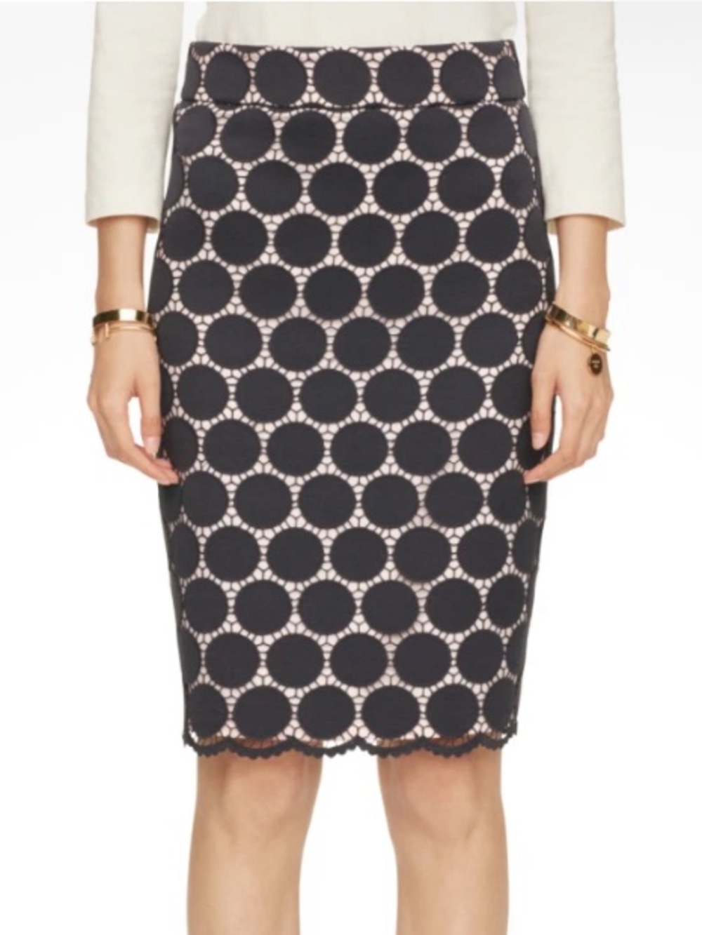 Kate Spade Dot Lace Pencil Skirt “Steal The Spotlight Ink” Black & Pink | 2